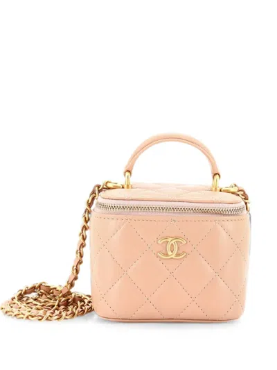 Pre-owned Chanel Classic Top Handle Vanity Case With Chain Quilted Lambskin Mini Crossbody Bag In Neutrals