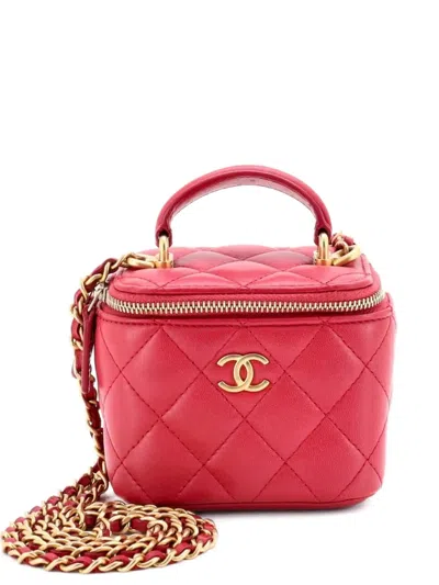 Pre-owned Chanel Classic Top Handle Vanity Case With Chain Quilted Lambskin Mini Crossbody Bag In Pink