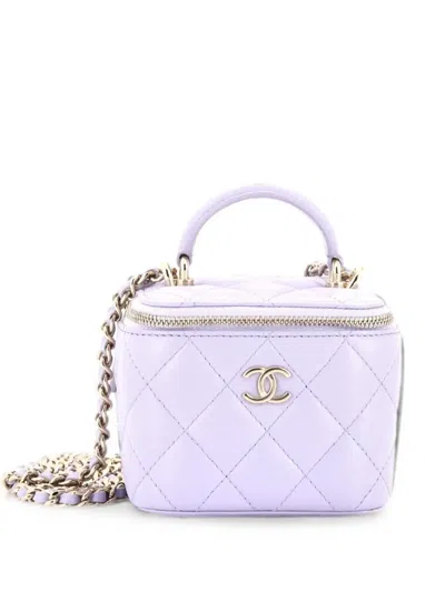 Pre-owned Chanel Classic Top Handle Vanity Case With Chain Quilted Lambskin Mini Crossbody Bag In Purple