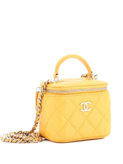 Pre-owned Chanel Classic Top Handle Vanity Case With Chain Quilted Lambskin Mini Crossbody Bag In Yellow