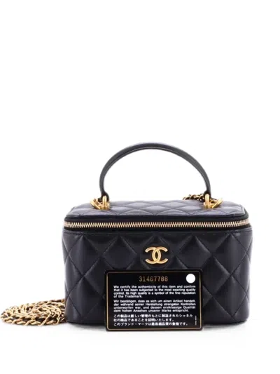 Pre-owned Chanel Classic Top Handle Vanity Case With Chain Quilted Lambskin Small Crossbody Bag In Black
