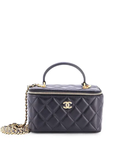 Pre-owned Chanel Classic Top Handle Vanity Case With Chain Quilted Lambskin Small Crossbody Bag In Black
