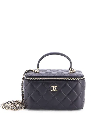 Pre-owned Chanel Classic Top Handle Vanity Case With Chain Quilted Lambskin Small Crossbody Bag In Black