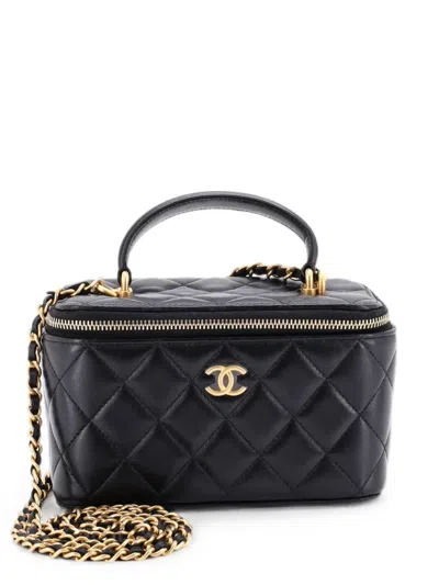Pre-owned Chanel Classic Top Handle Vanity Case With Chain Quilted Lambskin Small Crossbody Bag In Black