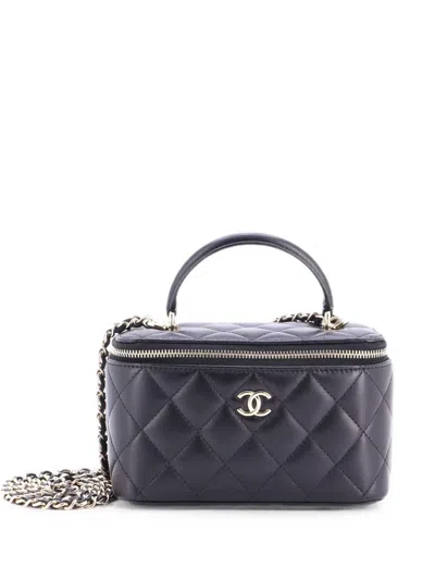 Pre-owned Chanel Classic Top Handle Vanity Case With Chain Quilted Lambskin Small Crossbody Bag In Black