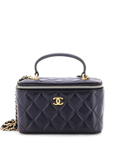 Pre-owned Chanel Classic Top Handle Vanity Case With Chain Quilted Lambskin Small Crossbody Bag In Black
