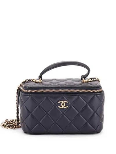 Pre-owned Chanel Classic Top Handle Vanity Case With Chain Quilted Lambskin Small Crossbody Bag In Blue
