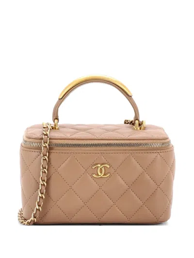Pre-owned Chanel Classic Top Handle Vanity Case With Chain Quilted Lambskin Small Crossbody Bag In Brown