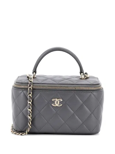 Pre-owned Chanel Classic Top Handle Vanity Case With Chain Quilted Lambskin Small Crossbody Bag In Gray