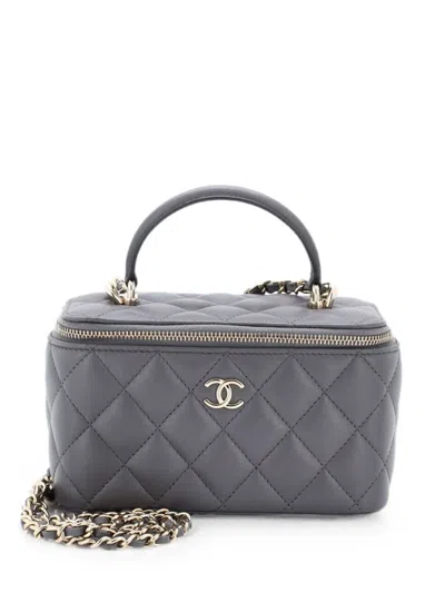Pre-owned Chanel Classic Top Handle Vanity Case With Chain Quilted Lambskin Small Crossbody Bag In Gray