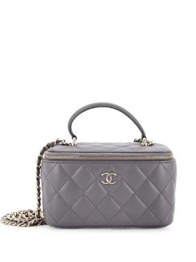 Pre-owned Chanel Classic Top Handle Vanity Case With Chain Quilted Lambskin Small Crossbody Bag In Gray