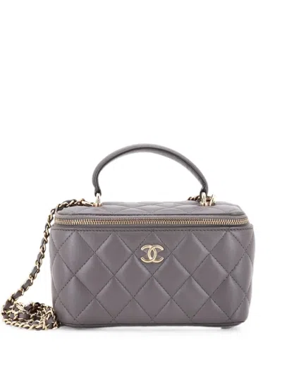 Pre-owned Chanel Classic Top Handle Vanity Case With Chain Quilted Lambskin Small Crossbody Bag In Gray