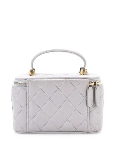 Pre-owned Chanel Classic Top Handle Vanity Case With Chain Quilted Lambskin Small Crossbody Bag In Grey
