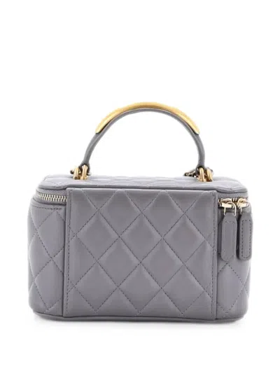 Pre-owned Chanel Classic Top Handle Vanity Case With Chain Quilted Lambskin Small Crossbody Bag In Grey