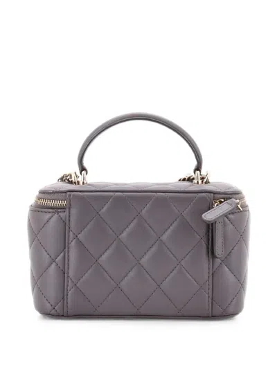 Pre-owned Chanel Classic Top Handle Vanity Case With Chain Quilted Lambskin Small Crossbody Bag In Grey