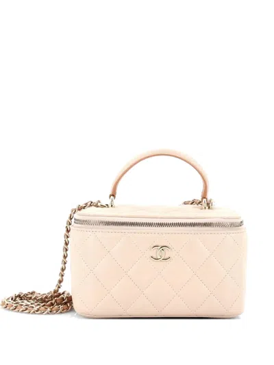Pre-owned Chanel Classic Top Handle Vanity Case With Chain Quilted Lambskin Small Crossbody Bag In Neutral