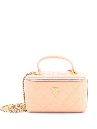 Pre-owned Chanel Classic Top Handle Vanity Case With Chain Quilted Lambskin Small Crossbody Bag In Neutral