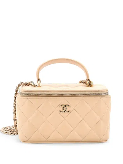Pre-owned Chanel Classic Top Handle Vanity Case With Chain Quilted Lambskin Small Crossbody Bag In Neutral