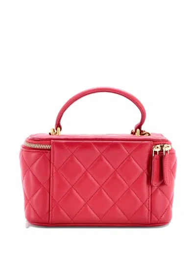 Pre-owned Chanel Classic Top Handle Vanity Case With Chain Quilted Lambskin Small Crossbody Bag In Pink