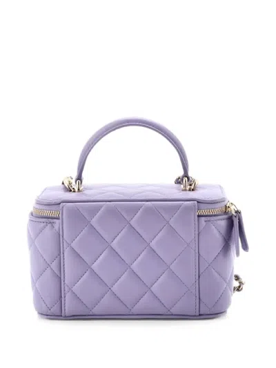 Pre-owned Chanel Classic Top Handle Vanity Case With Chain Quilted Lambskin Small Crossbody Bag In Purple