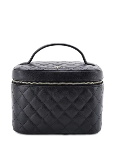 Pre-owned Chanel Classic Vanity Case Quilted Caviar Medium Pouch In Black