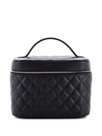 Pre-owned Chanel Classic Vanity Case Quilted Caviar Medium Pouch In Black