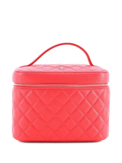 Pre-owned Chanel Classic Vanity Case Quilted Caviar Medium Pouch In Red