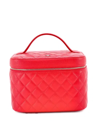 Pre-owned Chanel Classic Vanity Case Quilted Caviar Medium Pouch In Red