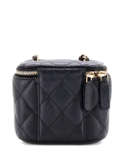 Pre-owned Chanel Classic Vanity Case With Chain Quilted Caviar Mini Pouch In Black