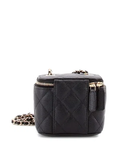 Pre-owned Chanel Classic Vanity Case With Chain Quilted Caviar Mini Pouch In Black