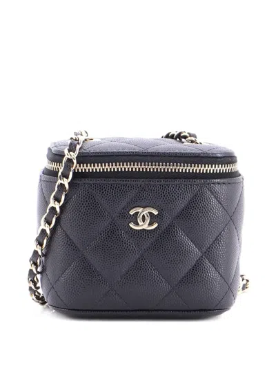 Pre-owned Chanel Classic Vanity Case With Chain Quilted Caviar Mini Pouch In Black