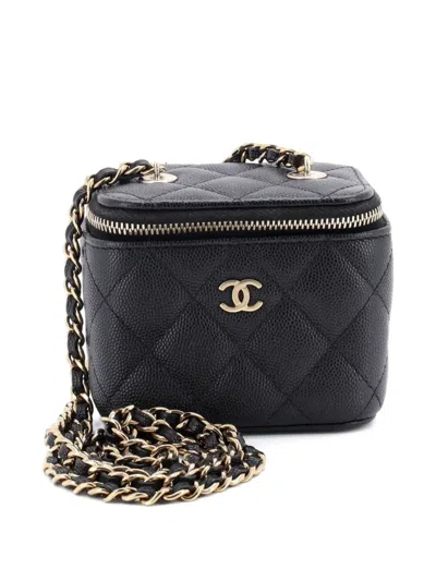 Pre-owned Chanel Classic Vanity Case With Chain Quilted Caviar Mini Pouch In Black
