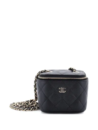 Pre-owned Chanel Classic Vanity Case With Chain Quilted Caviar Mini Pouch In Black