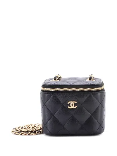 Pre-owned Chanel Classic Vanity Case With Chain Quilted Caviar Mini Pouch In Black