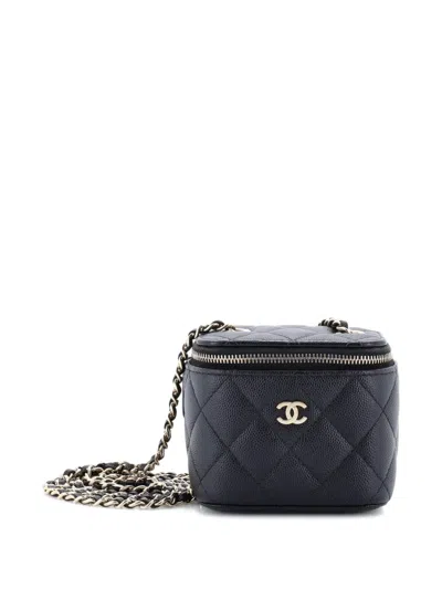 Pre-owned Chanel Classic Vanity Case With Chain Quilted Caviar Mini Pouch In Black