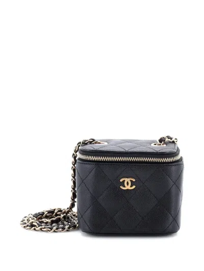 Pre-owned Chanel Classic Vanity Case With Chain Quilted Caviar Mini Pouch In Black