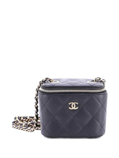 Pre-owned Chanel Classic Vanity Case With Chain Quilted Caviar Mini Pouch In Black
