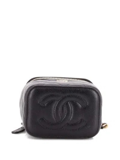 Pre-owned Chanel Classic Vanity Case With Chain Quilted Caviar Mini Pouch In Black