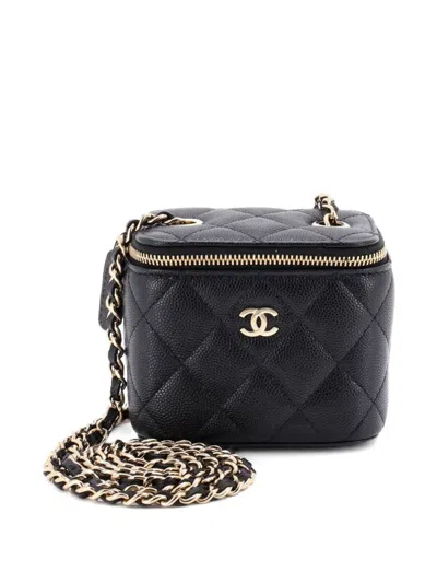Pre-owned Chanel Classic Vanity Case With Chain Quilted Caviar Mini Pouch In Black