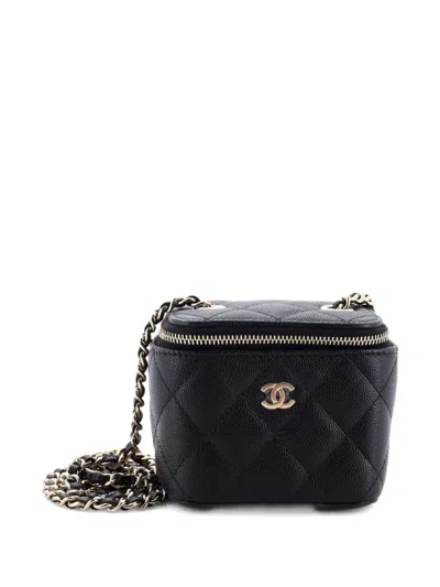 Pre-owned Chanel Classic Vanity Case With Chain Quilted Caviar Mini Pouch In Black