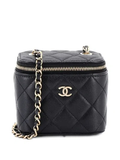 Pre-owned Chanel Classic Vanity Case With Chain Quilted Caviar Mini Pouch In Black