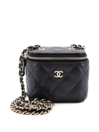 Pre-owned Chanel Classic Vanity Case With Chain Quilted Caviar Mini Pouch In Black