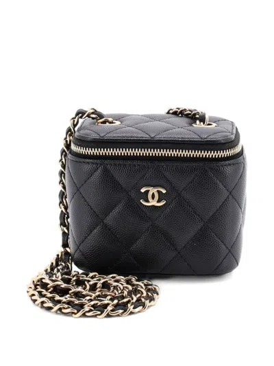 Pre-owned Chanel Classic Vanity Case With Chain Quilted Caviar Mini Pouch In Black