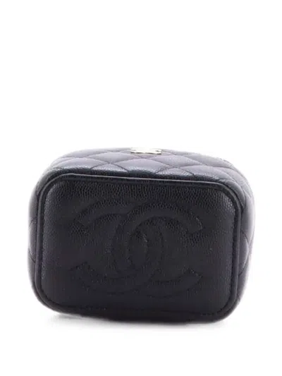Pre-owned Chanel Classic Vanity Case With Chain Quilted Caviar Mini Pouch In Black