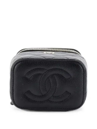 Pre-owned Chanel Classic Vanity Case With Chain Quilted Caviar Mini Pouch In Black