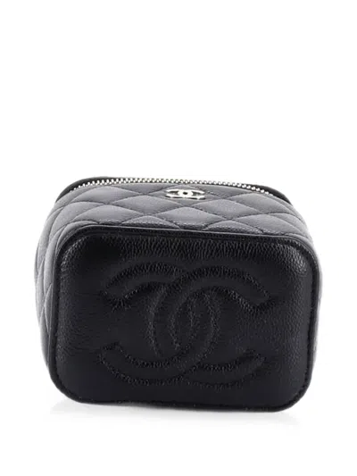 Pre-owned Chanel Classic Vanity Case With Chain Quilted Caviar Mini Pouch In Black