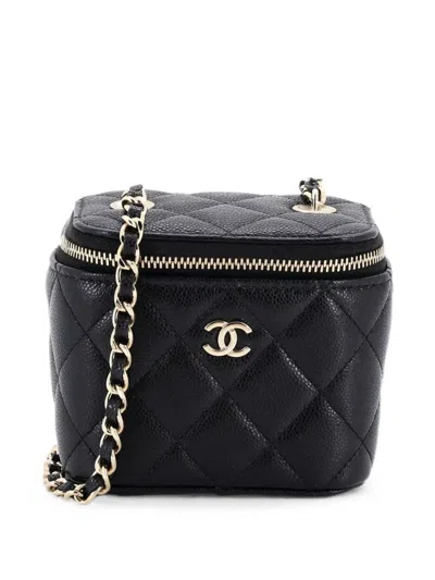 Pre-owned Chanel Classic Vanity Case With Chain Quilted Caviar Mini Pouch In Black
