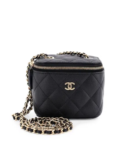 Pre-owned Chanel Classic Vanity Case With Chain Quilted Caviar Mini Pouch In Black