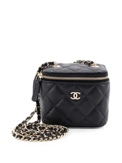 Pre-owned Chanel Classic Vanity Case With Chain Quilted Caviar Mini Pouch In Black