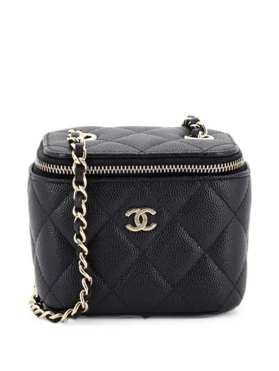 Pre-owned Chanel Classic Vanity Case With Chain Quilted Caviar Mini Pouch In Black